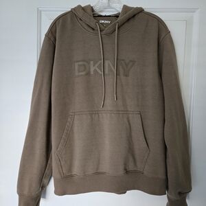 DKNY Size L Fleece Pullover Sweatshirt Hoodie Brown Heavyweight Activewear